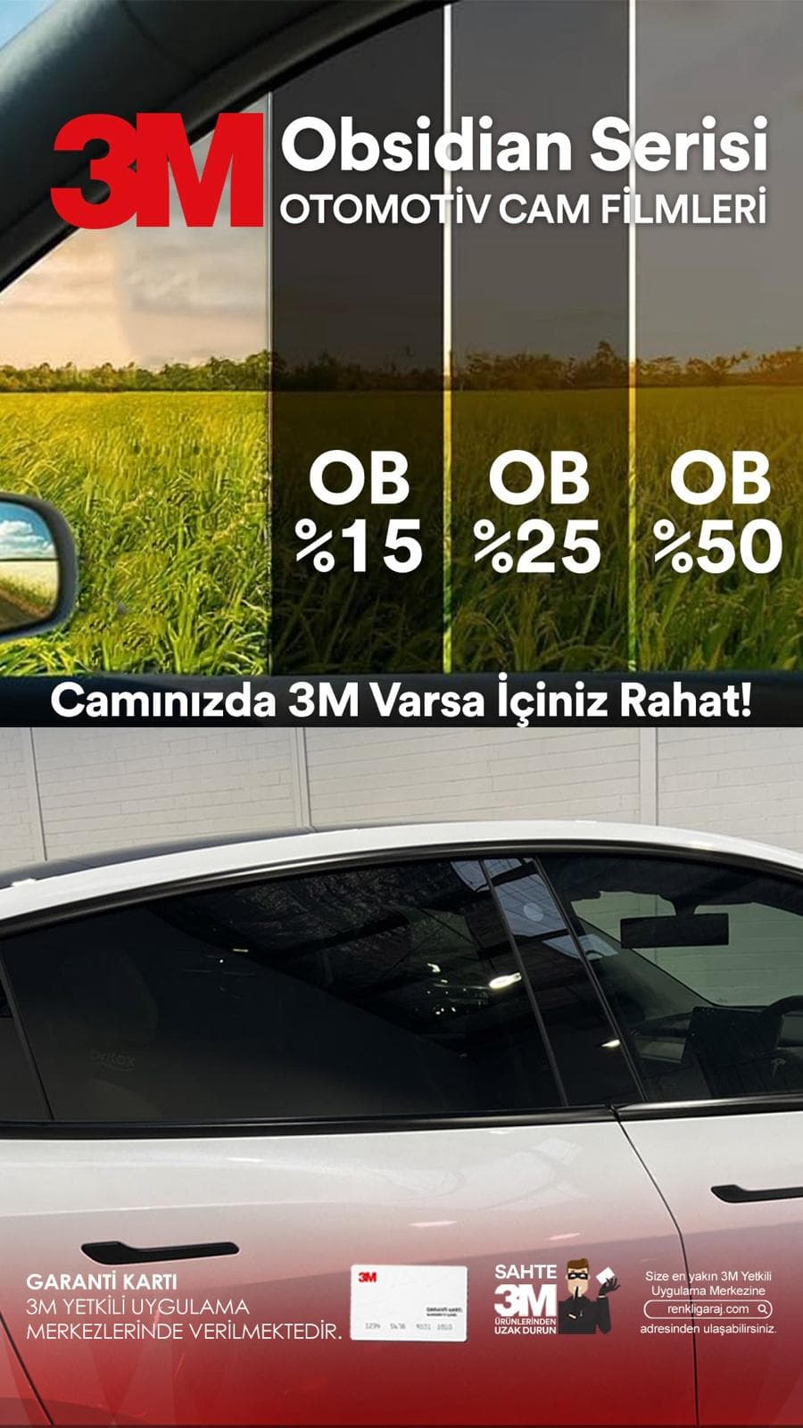 3M Obsidian cam filmi Silifke - dayanıklı boyalı cam filmi, ısı ve UV koruma, AVŞARLILAR 3M yetkili Mersin